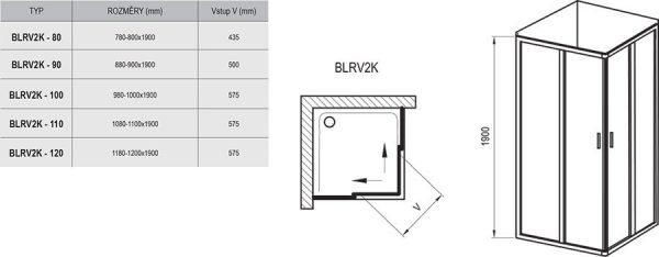 Zdjęcie Kabina prysznicowa Ravak Blix BLRV2K-80 chrom połysk Transparent 2x1XV40C00Z1