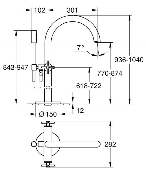 Zdjęcie Grohe Atrio – 2-uchwytowa bateria wannowa do montażu podłogowego z zestawem punktowym chrom 25044003