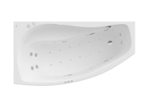 Asymetryczna narożna wanna akrylowa (Lewa) z hydromasażem Smart WaterAir Plus Roca Nicole 160x80 cm biały A24T157000