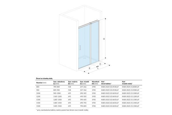 Zdjęcie Drzwi prysznicowe Excellent Mazo uchylne do rozmiaru 100-150 cm KAEX.3025.1D.0650.LP