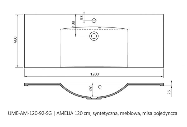 Zdjęcie Umywalka meblowa Oristo Amelia konglomerat pojedyncza biała 120 cm UME-AM-120-92-C