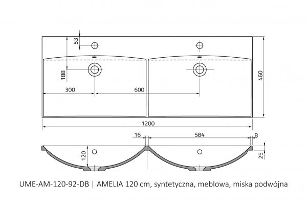 Zdjęcie Umywalka meblowa Oristo Amelia konglomerat podwójna biała 120 cm UME-AM-120-92-D