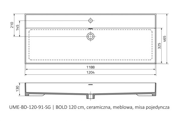 Zdjęcie Umywalka meblowa Oristo Bold ceramiczna pojedyncza biała 120 cm UME-BD-120-91-C
