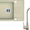 Zdjęcie Zlewozmywak granitowy w zestawie z baterią stojącą granitową Laveo Celia 65×44 cm 1-komorowy z ociekaczem beżowy SJCG413T