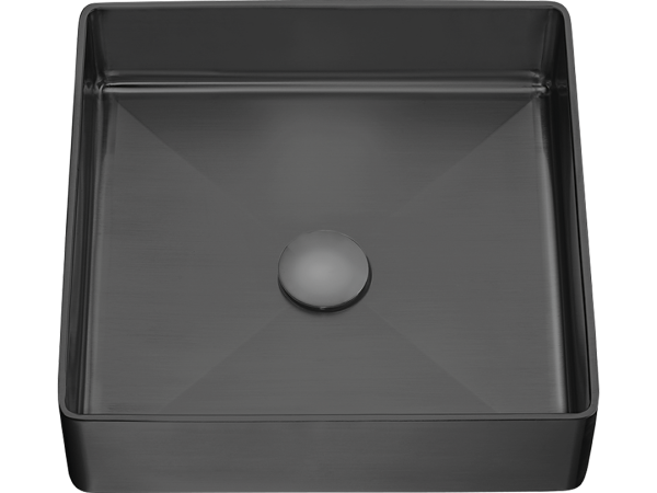 Zdjęcie Umywalka nablatowa stalowa z korkiem klik-klak Laveo Pola 36×36 cm czarny VUP_722S