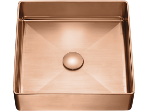 Umywalka nablatowa stalowa z korkiem klik-klak Laveo Pola 36x36 cm różowe złoto VUP_822S