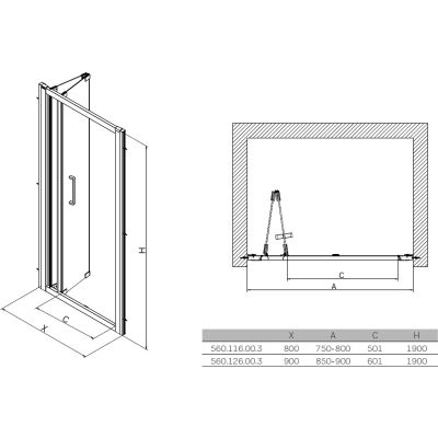 Zdjęcie Drzwi prysznicowe Koło Geo 190×90 cm szkło przezroczyste 560.126.00.3