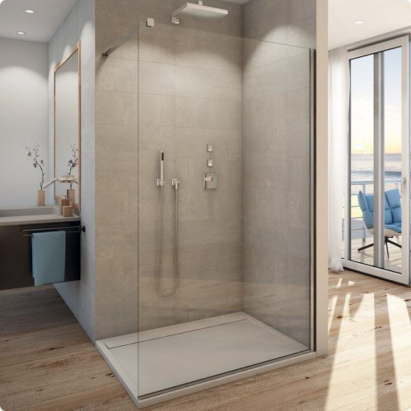 Zdjęcie Ścianka prysznicowa wolnostojąca Walk-In SanSwiss Easy 120 cm srebrny połysk / szkło przezroczyste STR4P1205007