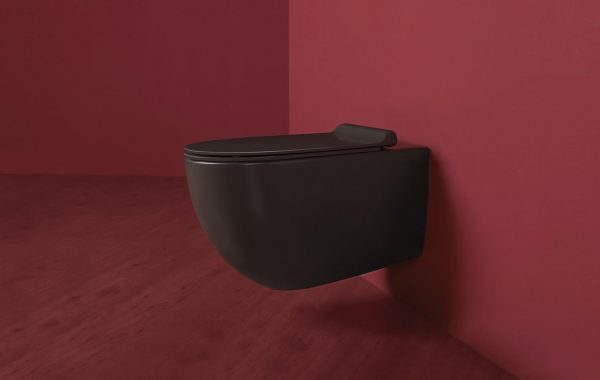 Zdjęcie Miska WC wisząca Simas Vignoni 56×36,5 cm czarny mat VI 18/F 85 + Deska WC wolnoopadająca VI004  + zestaw montażowy F85