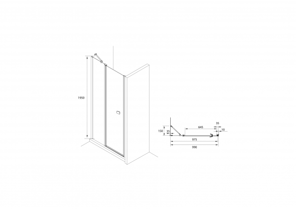 Zdjęcie Drzwi prysznicowe z pole stałym Roca Capital 100×195 cm czarny mat/szkło przezroczyste MaxiClean AM4610016M