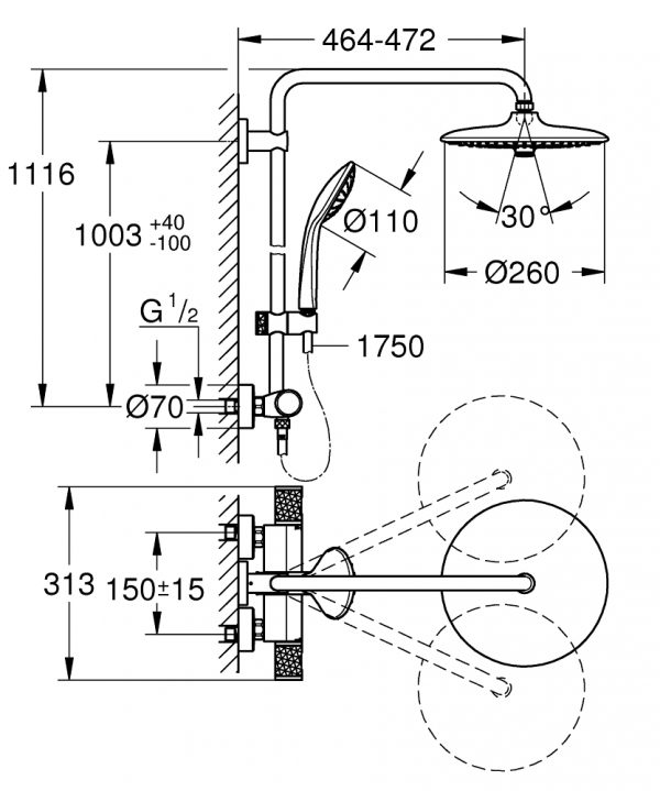 Zdjęcie Zestaw prysznicowy z termostatem do montażu ściennego Grohe Euphoria System 260 27296003