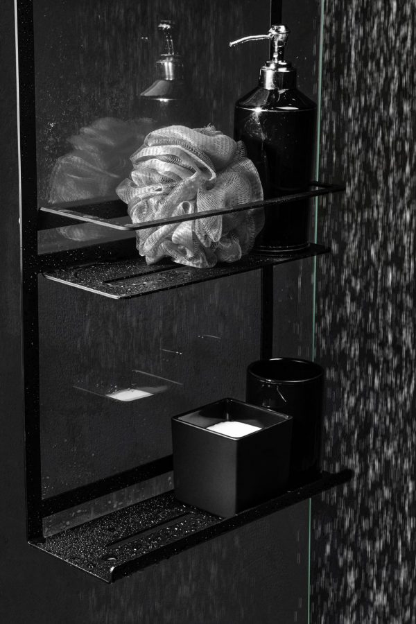 Zdjęcie Kabina prysznicowa czarna Deante Abelia Walk-In 90 cm KTA_N39P + Półka Mokko na kabinę typ A Nero ADM_N52K
