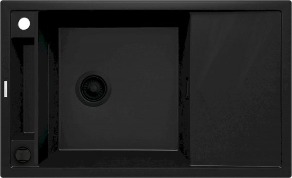 Zdjęcie Zlewozmywak granitowy Deante Magnetic nero granit 1 z ociekaczem 820X500X219, 3,5″ + osprzęt space saver NERO ZRM_N113