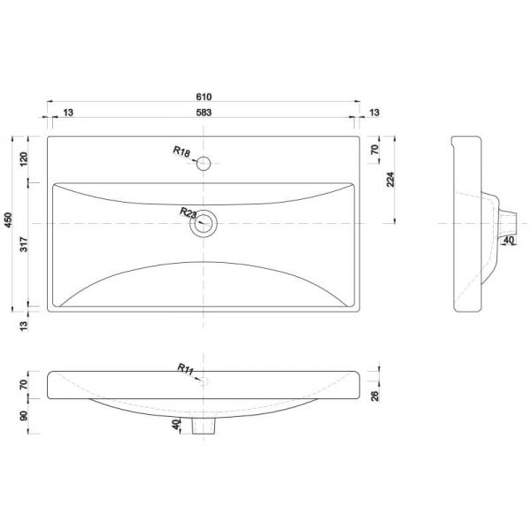 Zdjęcie Umywalka meblowa prostokątna 60×45 cm Defra NAS Verso biały 1042