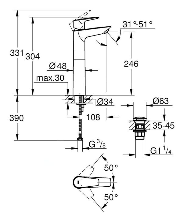 Zdjęcie GROHE Start Edge – bateria umywakowa XL chrom 23777001