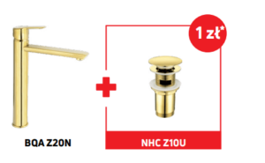 Deante Arnika Bateria umywalkowa wysoka złoty BQA_Z20N + korek Click-Clack NHC_Z10U
