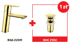 Deante Arnika Gold – bateria umywalkowa stojąca złoty BQA_Z20M + korek Click-Clack NHC_Z10U*