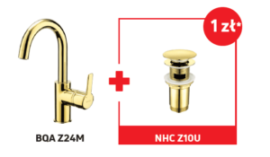 Deante Arnika Gold – bateria umywalkowa stojąca złoty BQA_Z24M + korek Click-Clack NHC_Z10U*