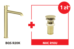 Bateria umywalkowa wysoka Deante Silia złoty szczotkowany BQS_R20K + korek Click-Clack NHC_R10U*