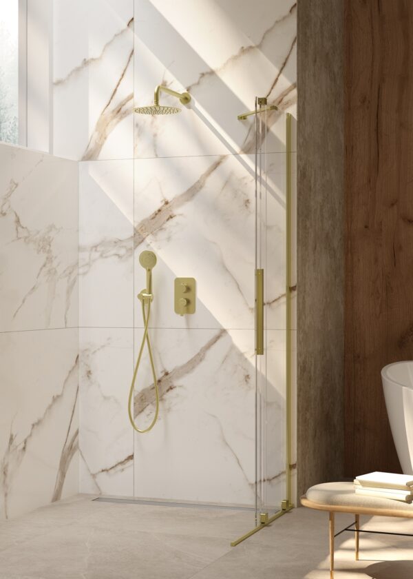 Zdjęcie Ścianka prysznicowa walk-in – przesuwna Deante Prizma 100×195 cm złoto szczotkowane KTJ_R30R