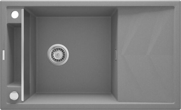 Zdjęcie Zlewozmywak granitowy Deante Magnetic szary 1 z ociekaczem 820X500X219, 3,5″ + osprzęt space saver ZRM_S113